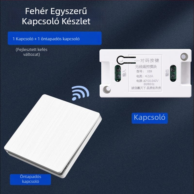 Vezeték nélküli távirányítós falikapcsoló, 86-os panel, 220V, LED világításra