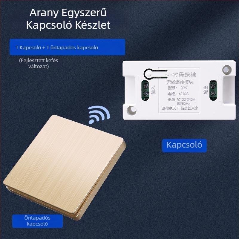 Vezeték nélküli távirányítós falikapcsoló, 86-os panel, 220V, LED világításra