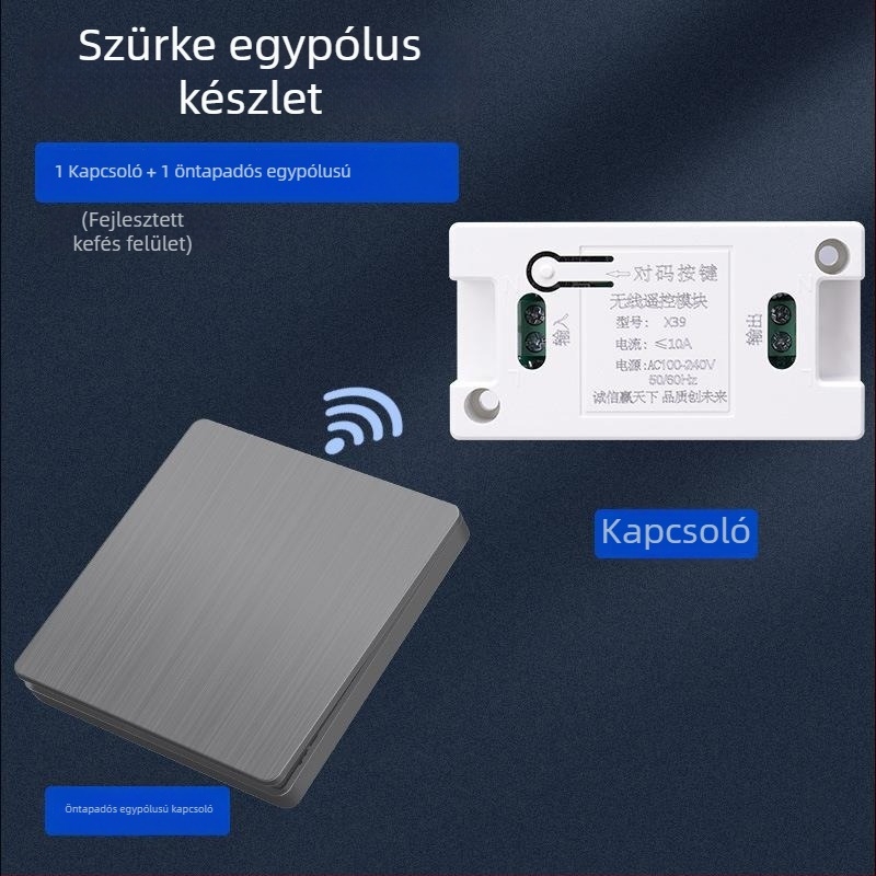Vezeték nélküli távirányítós falikapcsoló, 86-os panel, 220V, LED világításra