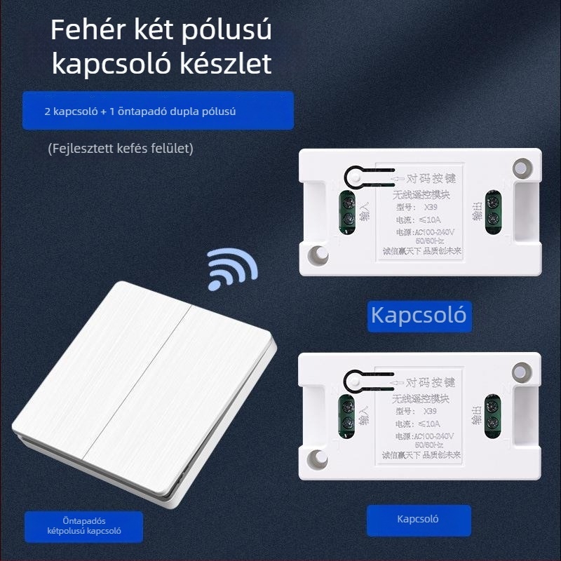 Vezeték nélküli távirányítós falikapcsoló, 86-os panel, 220V, LED világításra
