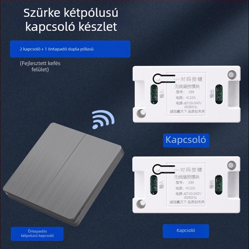 Vezeték nélküli távirányítós falikapcsoló, 86-os panel, 220V, LED világításra