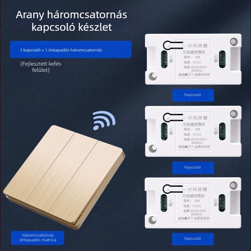 Vezeték nélküli távirányítós falikapcsoló, 86-os panel, 220V, LED világításra