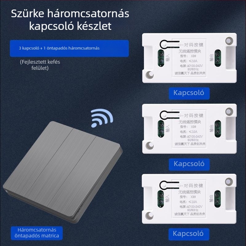 Vezeték nélküli távirányítós falikapcsoló, 86-os panel, 220V, LED világításra