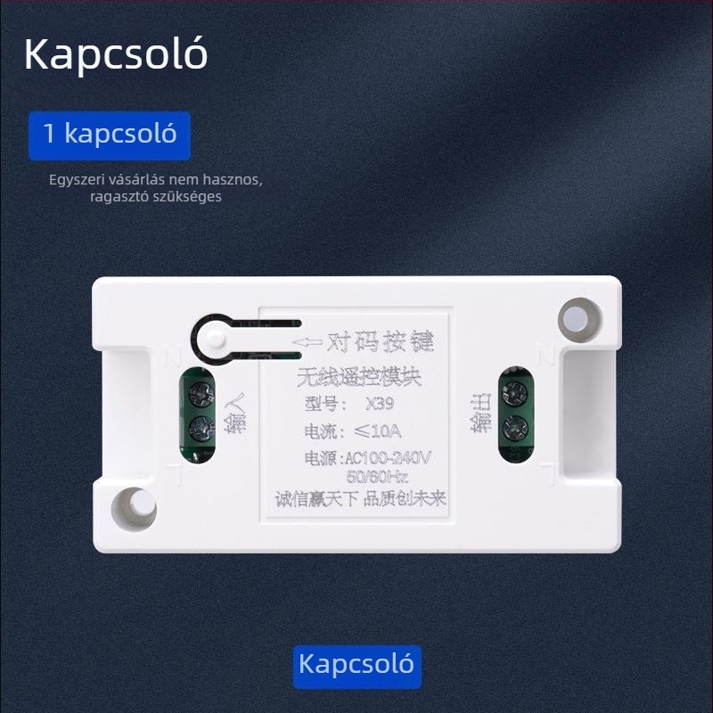Vezeték nélküli távirányítós falikapcsoló, 86-os panel, 220V, LED világításra