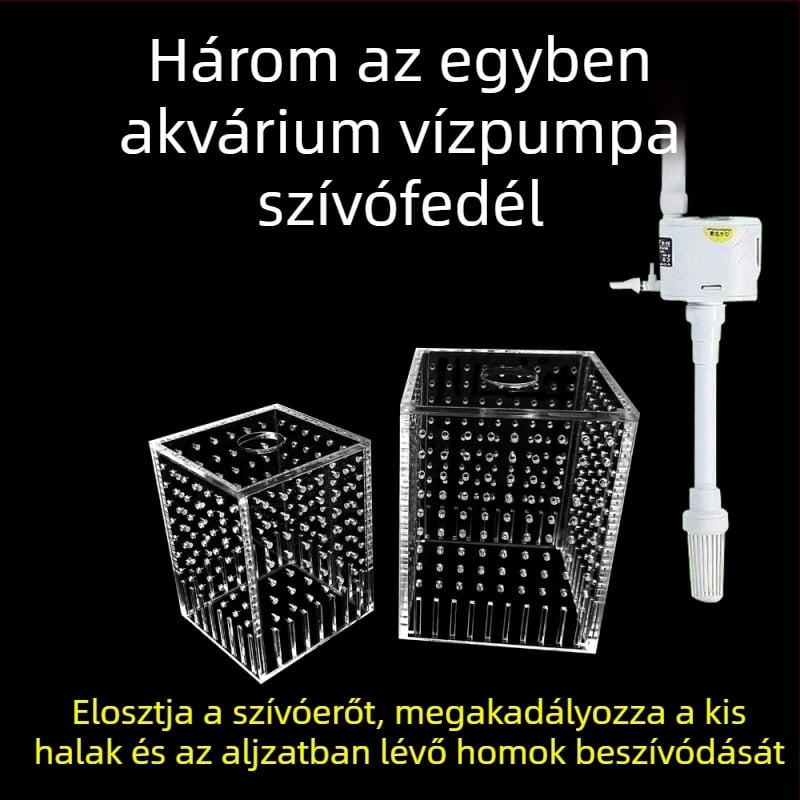 3 az 1-ben akváriumi vízpumpa bemeneti fedél, szívóhatás elleni pajzzsal és homokblokkoló dobozzal