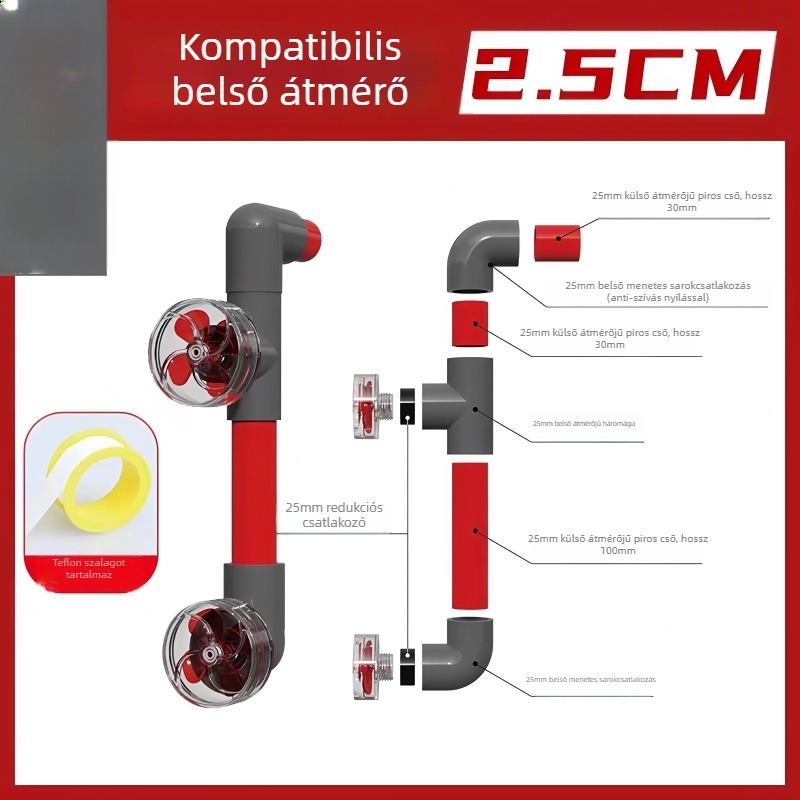 Akváriumi kiáramlás módosító készlet forgófejű fúvóka és vízcső csatlakozással, PVC, 500 g