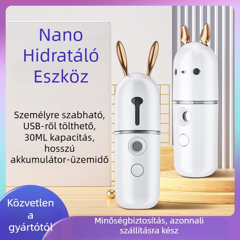 Nano Hidratáló Eszköz Arcra — Hordozható Hideg Sprüh Porlasztó Arcra, USB Kézben Tartott Arctisztító Sprayer, 1 Beállítás, Beépített Akkumulátor 100–300 mAh, Párásítási Idő ≤10s, Száraz Szemre Alkalmas