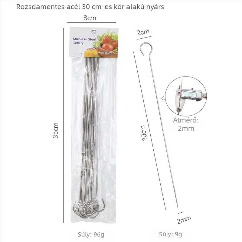 Rozsdamentes acél grillszúrók, négyszögletes keresztmetszet, cikkszám 8213, egyszer használatos, 144 darab dobozban
