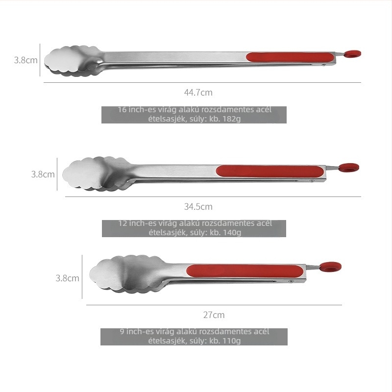 Virág alakú 430 rozsdamentes acél ételcsipesz – többfunkciós, csúszásmentes, hőálló