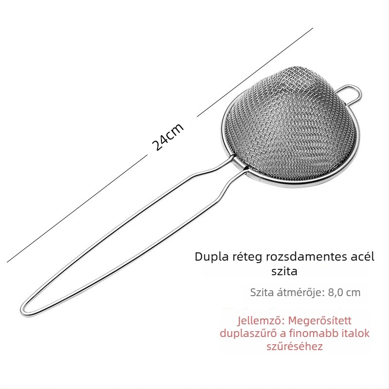Bar szűrő koktélokhoz háromszög alakú hálóval, kétszintes, rozsdamentes acélból