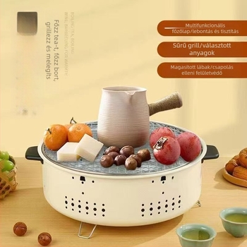 Kör alakú vas szénfőző kazán teafőzéshez és hordozható BBQ grill (nem elektromos, 16 kg)
