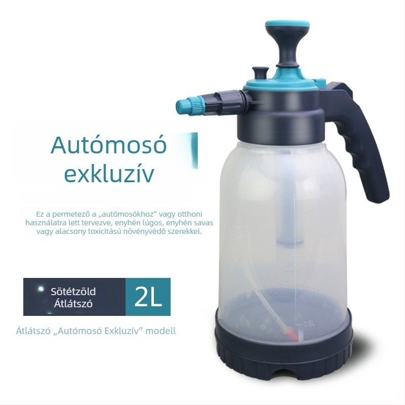Kézi légnyomású permetező autómosáshoz, sötétzöld átlátszó öntöző kanna finom permettel