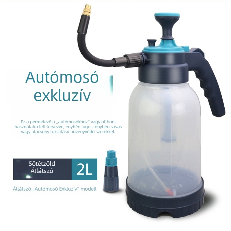 Kézi légnyomású permetező autómosáshoz, sötétzöld átlátszó öntöző kanna finom permettel