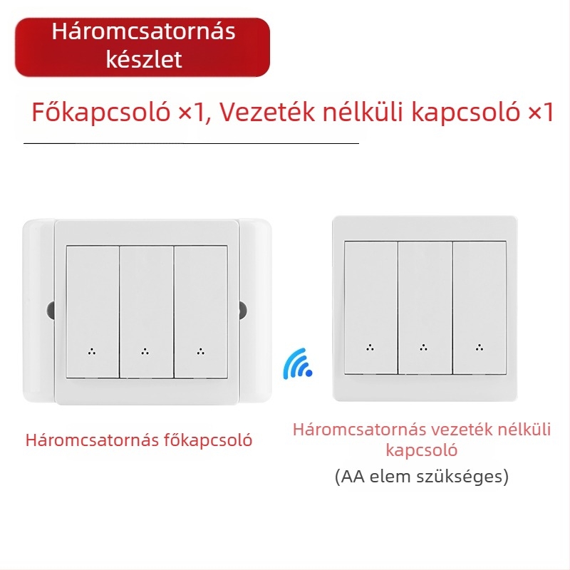 Vezeték nélküli kettős vezérlésű kapcsoló éjjeli lámpához ragasztó panellel, 220V