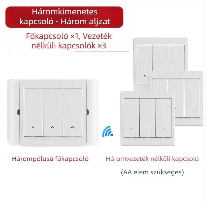 Vezeték nélküli kettős vezérlésű kapcsoló éjjeli lámpához ragasztó panellel, 220V