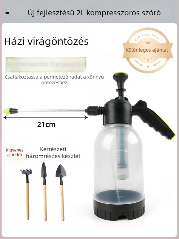 Műanyag öntözőkanna zuhanyfejjel, háztartási növénygondozáshoz
