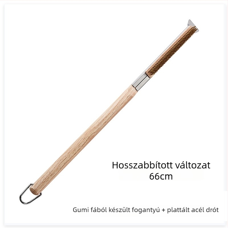 Pizzához való barbecue ecset rézdróttal és fa nyéllel, kő sütő tisztítására