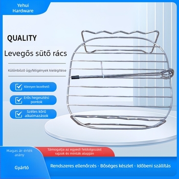 Kétrétegű rozsdamentes acél sütő- és grillsrács légsütőhöz, négyszögletes forma, multifunkcionális és hordozható