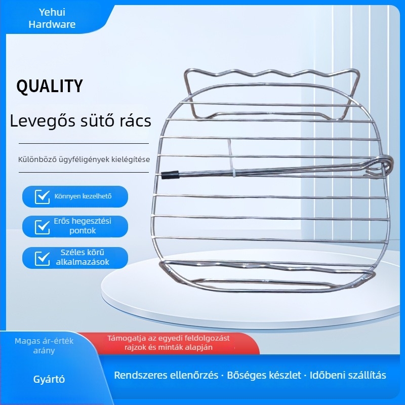 Kétrétegű rozsdamentes acél sütő- és grillsrács légsütőhöz, négyszögletes forma, multifunkcionális és hordozható