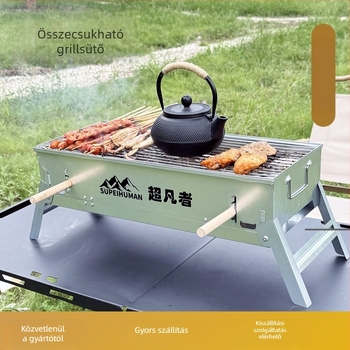 Könnyen hordozható téglalap alakú széngrill szénacélból, állítható magasságú lemezzel