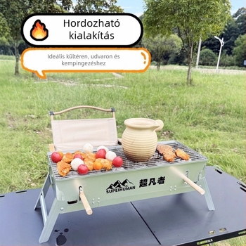 Könnyen hordozható téglalap alakú széngrill szénacélból, állítható magasságú lemezzel