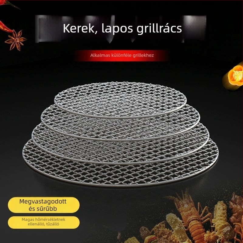 Rozsdamentes acélból kör alakú grillrács — polírozott felület, ponthegesztés, súly 150 g, doboz 50 darab