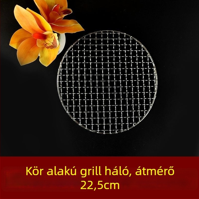 Rozsdamentes acélból kör alakú grillrács — polírozott felület, ponthegesztés, súly 150 g, doboz 50 darab