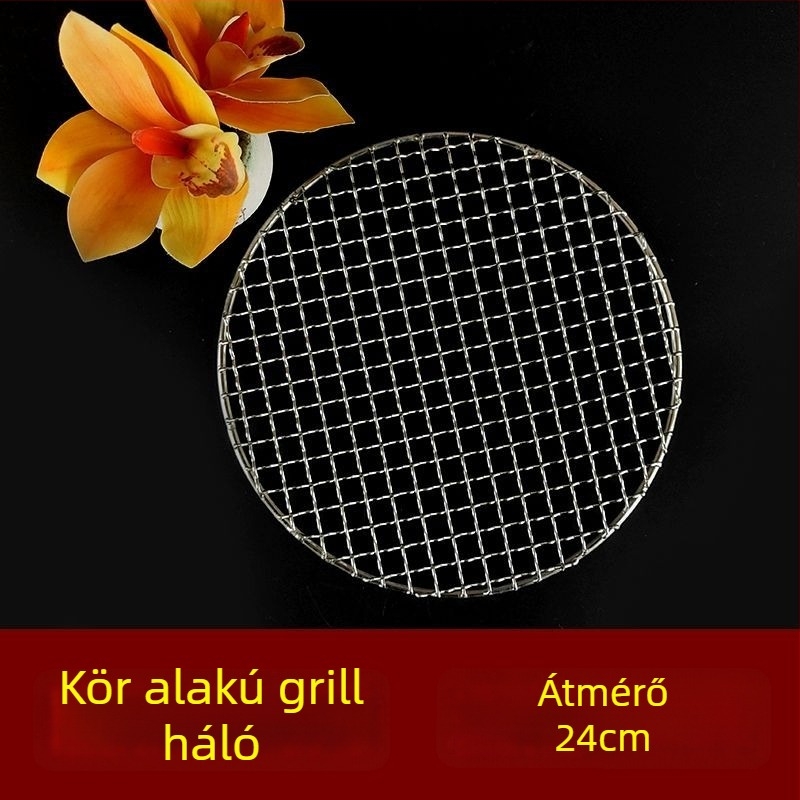 Rozsdamentes acélból kör alakú grillrács — polírozott felület, ponthegesztés, súly 150 g, doboz 50 darab