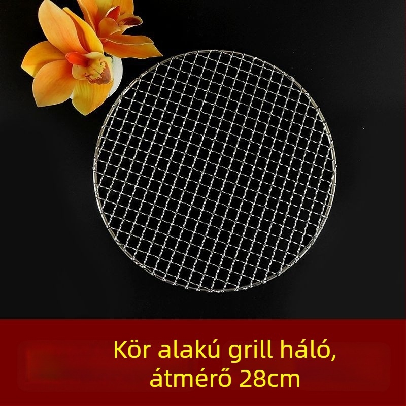 Rozsdamentes acélból kör alakú grillrács — polírozott felület, ponthegesztés, súly 150 g, doboz 50 darab