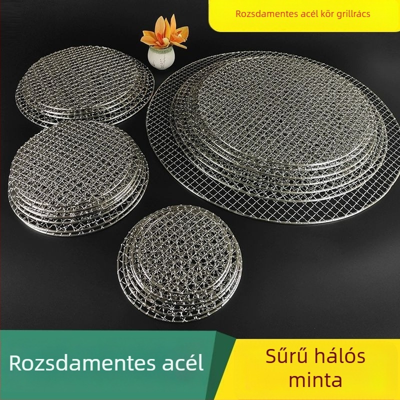 Rozsdamentes acélból kör alakú grillrács — polírozott felület, ponthegesztés, súly 150 g, doboz 50 darab