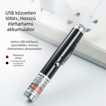 Quechuang USB újratölthető lézermutató — zöld hosszú hatótávolságú lézerfény, rozsdamentes acél test