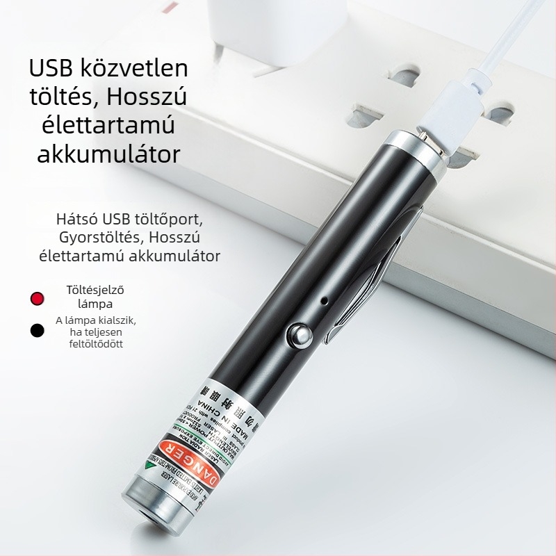 Quechuang USB újratölthető lézermutató — zöld hosszú hatótávolságú lézerfény, rozsdamentes acél test