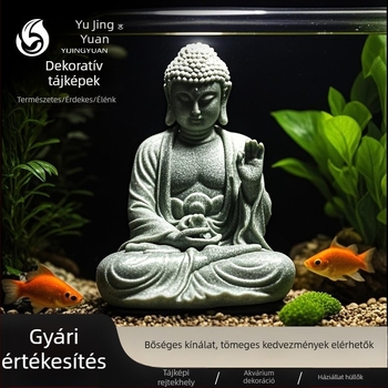 Kék homokkő Buddha szobor és Sun Wukong dísz az akváriumi tájépítéshez, zen rockery dekoráció