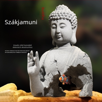 Kék homokkő Buddha szobor és Sun Wukong dísz az akváriumi tájépítéshez, zen rockery dekoráció
