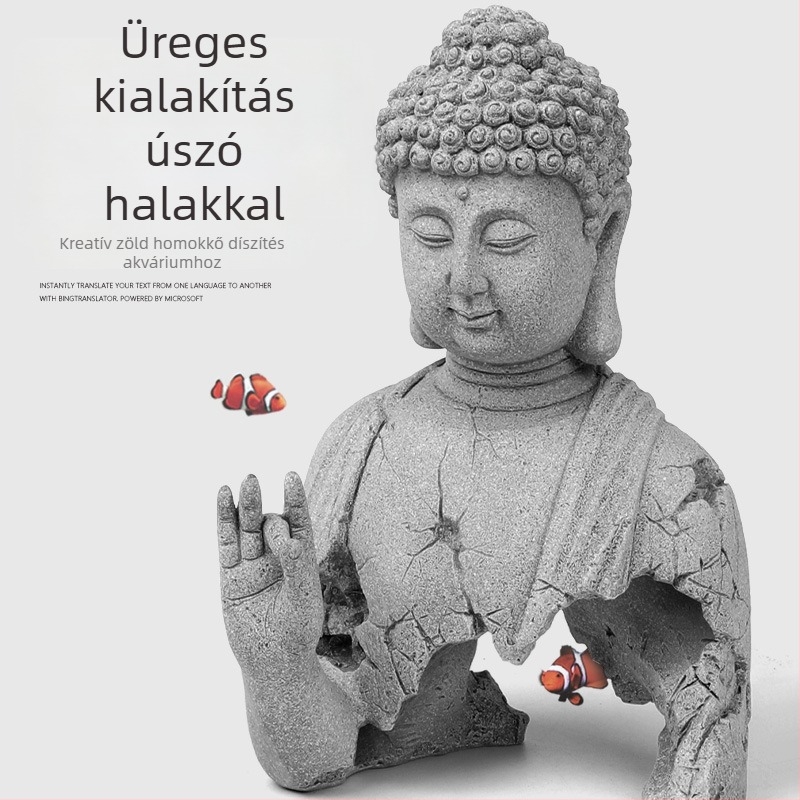 Kék homokkő Buddha szobor és Sun Wukong dísz az akváriumi tájépítéshez, zen rockery dekoráció