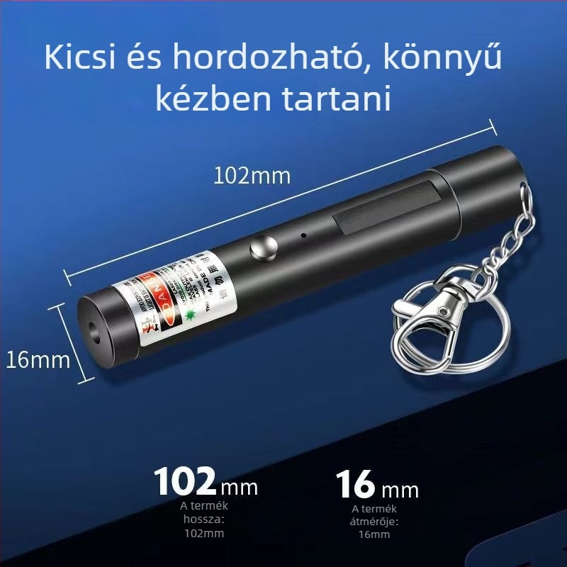 Lézer mutató toll 100 m hatótávolsággal, 532 nm hullámhosszal, beépített Li-ion akkumulátor, infravörös spot világítás