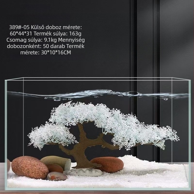 26 új akváriumi táj-dekorációs modellek: mesterséges vízi növények, cserepes növények és bonsai díszítés