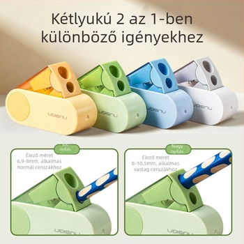 Deli kétnyílású forgó ceruzahegyező, kézi, hordozható és kompakt, műanyagból