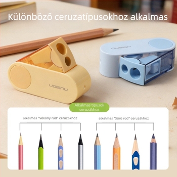 Deli kétnyílású forgó ceruzahegyező, kézi, hordozható és kompakt, műanyagból