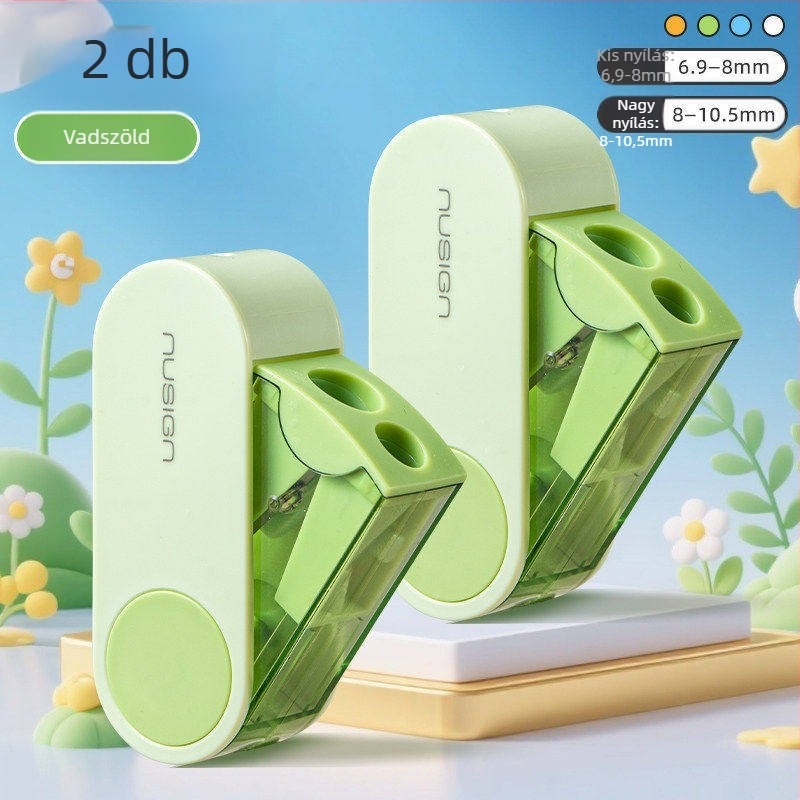 Deli kétnyílású forgó ceruzahegyező, kézi, hordozható és kompakt, műanyagból