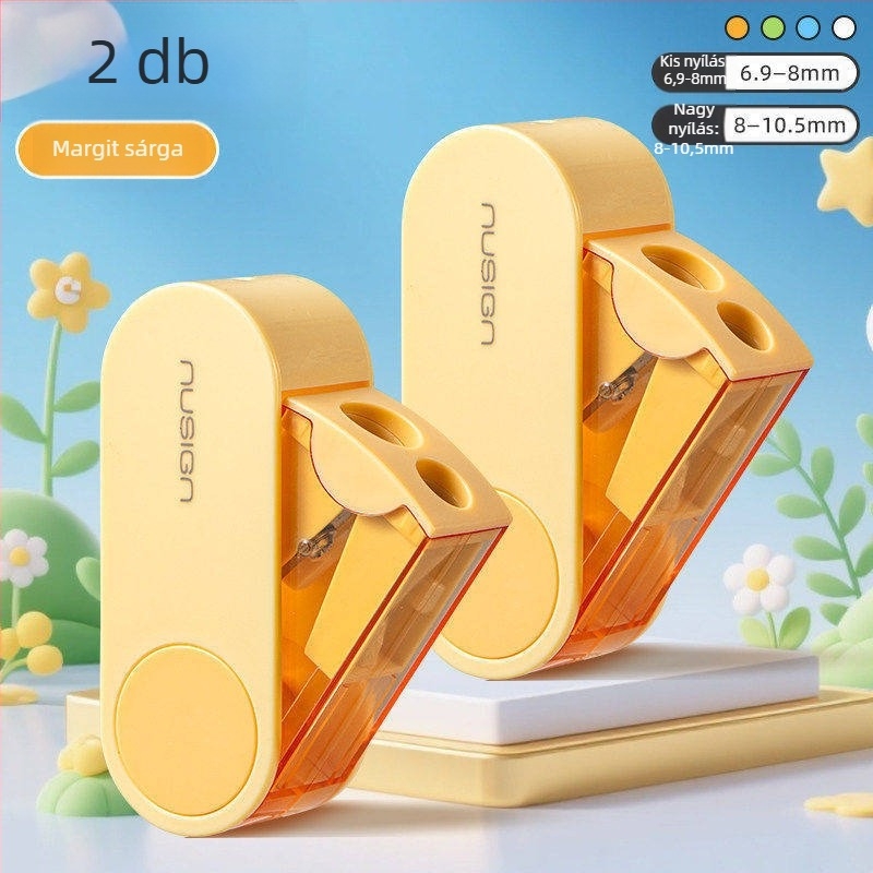 Deli kétnyílású forgó ceruzahegyező, kézi, hordozható és kompakt, műanyagból