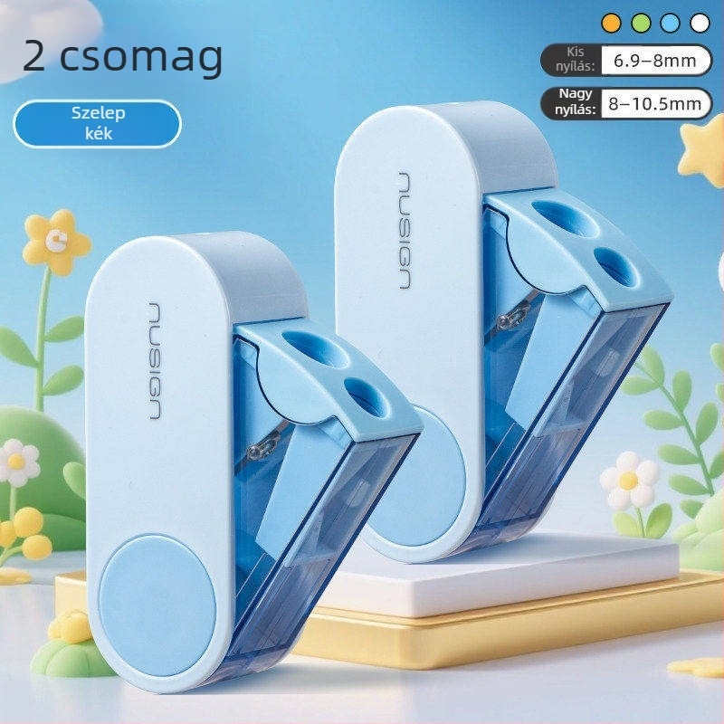 Deli kétnyílású forgó ceruzahegyező, kézi, hordozható és kompakt, műanyagból