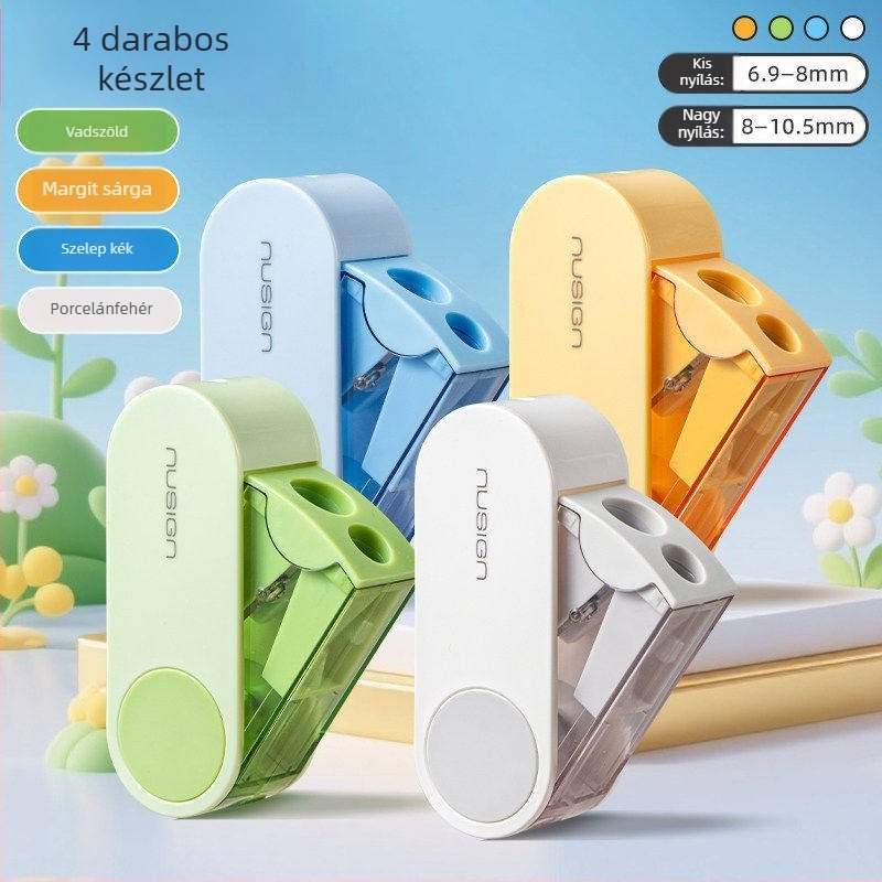 Deli kétnyílású forgó ceruzahegyező, kézi, hordozható és kompakt, műanyagból