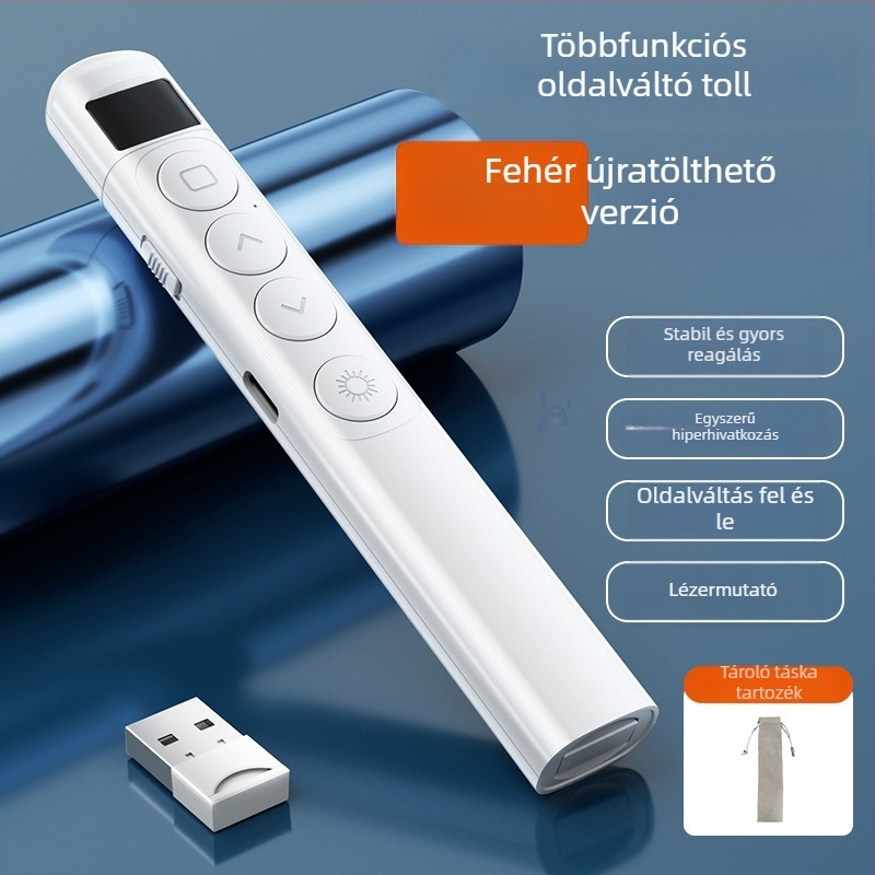 Oldalváltó toll lézerpointerrel, újratölthető, távirányító, PC-ház, üzleti prezentációkhoz