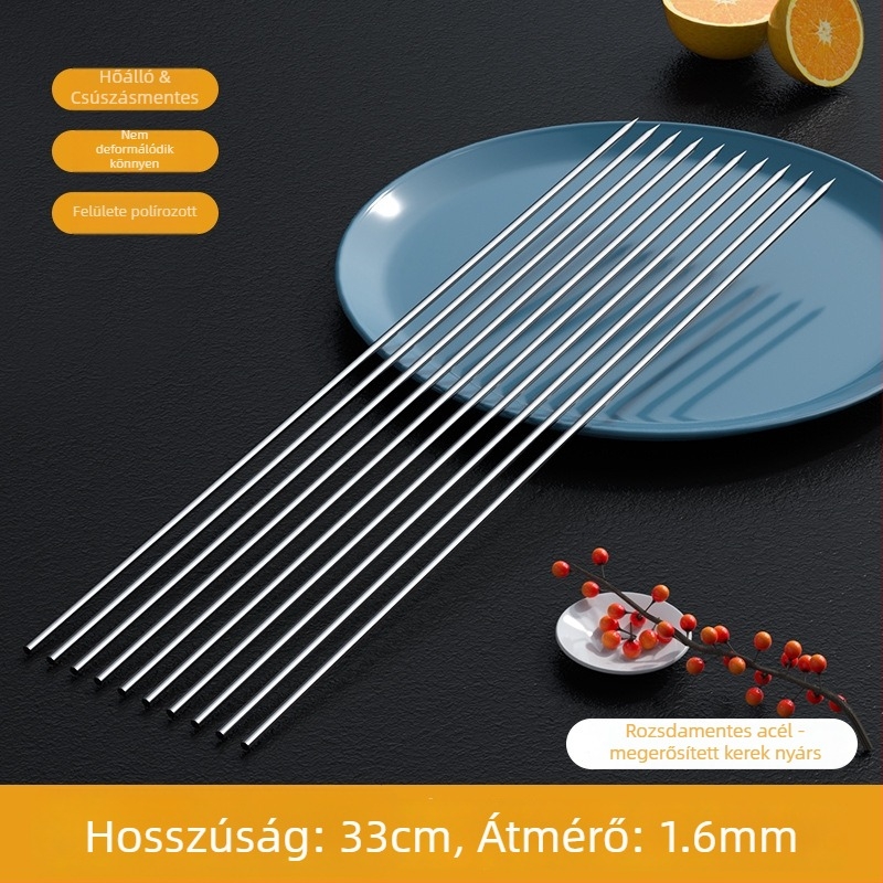 Rozsdamentes acél BBQ nyársak - újrahasználhatóak, sík és kerek formájúak, modern stílus
