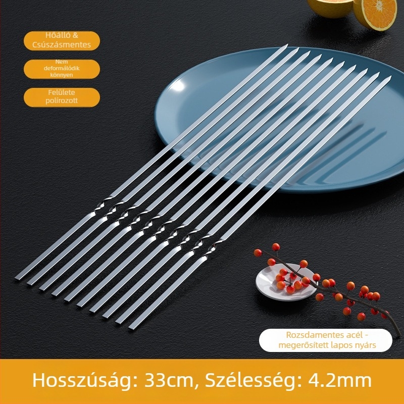 Rozsdamentes acél BBQ nyársak - újrahasználhatóak, sík és kerek formájúak, modern stílus
