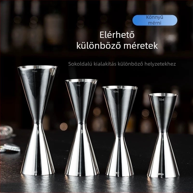 304 rozsdamentes acél koktél mérőedény kettős fejű mérőfejekkel, egy darabból álló design, unciás mérés, modern minimalista stílus, 2018-ban bevezetve, súly 100