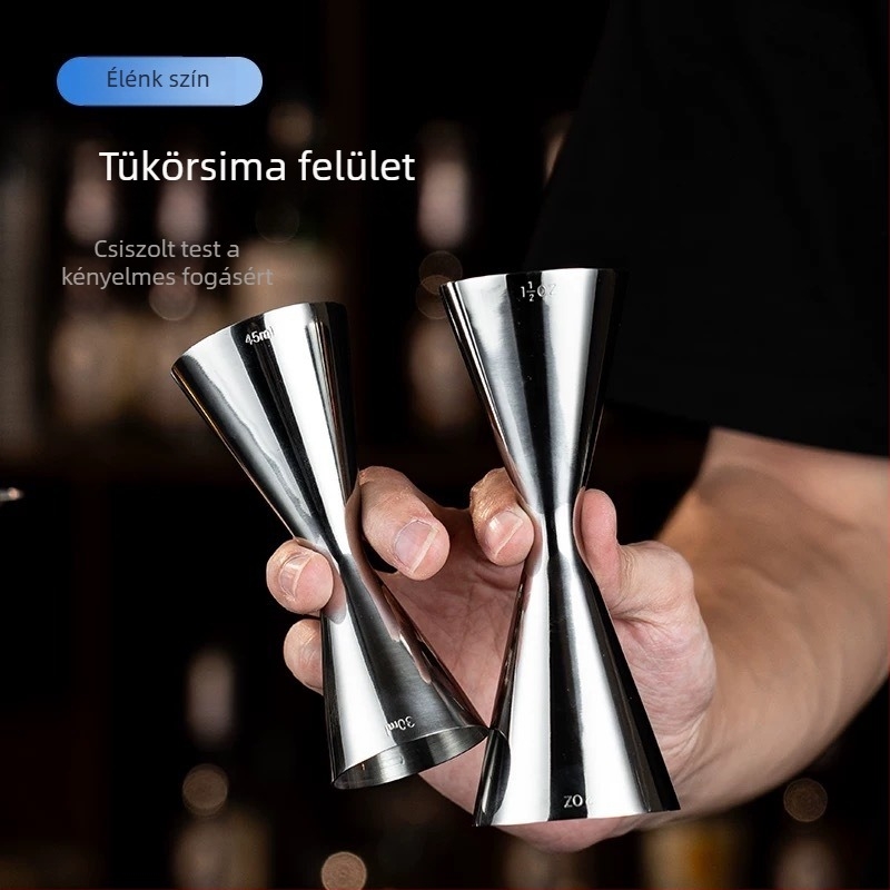 304 rozsdamentes acél koktél mérőedény kettős fejű mérőfejekkel, egy darabból álló design, unciás mérés, modern minimalista stílus, 2018-ban bevezetve, súly 100