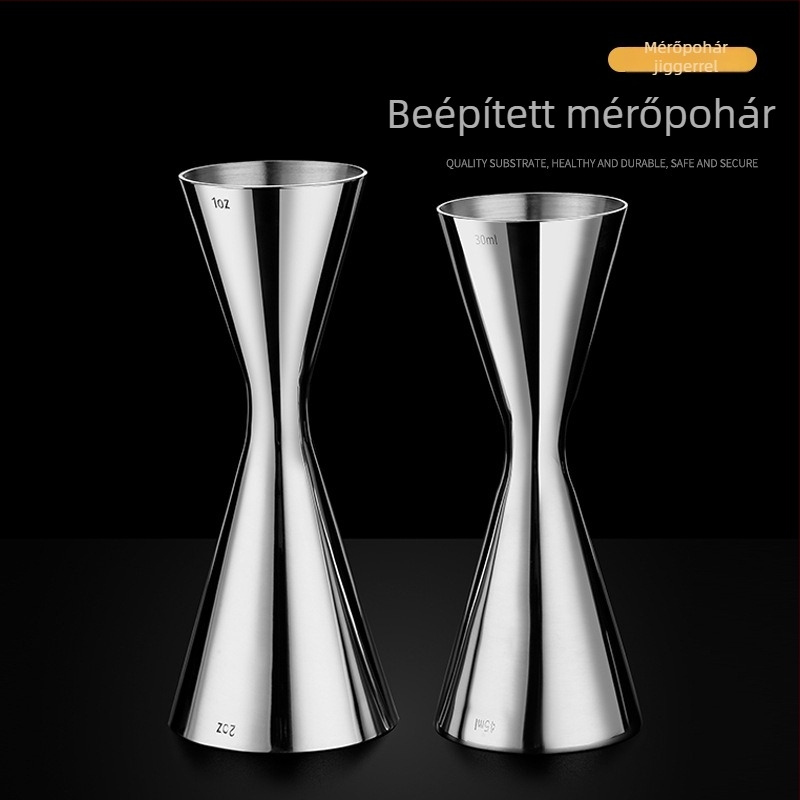 304 rozsdamentes acél koktél mérőedény kettős fejű mérőfejekkel, egy darabból álló design, unciás mérés, modern minimalista stílus, 2018-ban bevezetve, súly 100