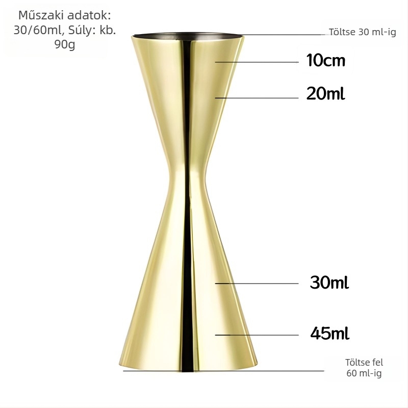 304 rozsdamentes acél koktél mérőedény kettős fejű mérőfejekkel, egy darabból álló design, unciás mérés, modern minimalista stílus, 2018-ban bevezetve, súly 100